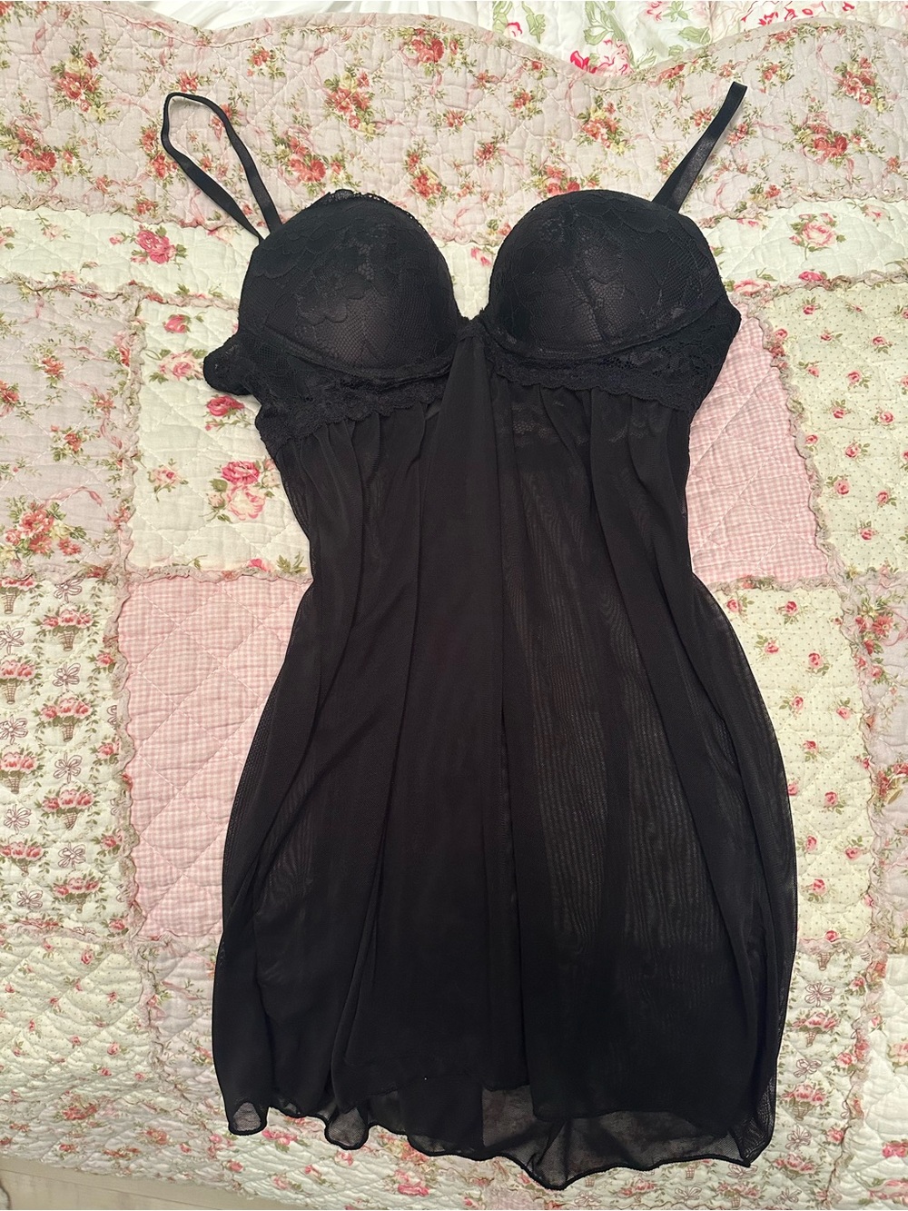 🎀 Elegant Lace Babydoll Black Slip Dress ✨